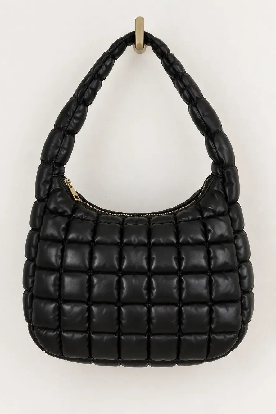 Urban Expressions Quilted Puffer Hobo Bag Vegan Leather Black